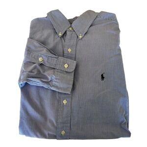 Ralph Lauren Men's Blue Gingham Check‎ Long Sleeve Button Down Shirt